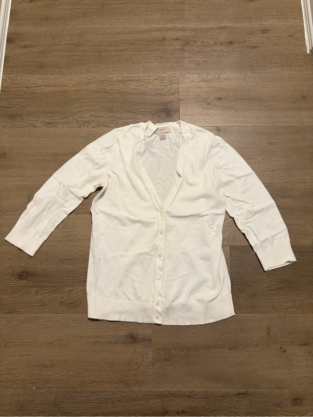 LOFT White Button-Front V-Neck Cardigan